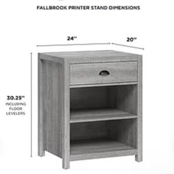 New Whalen Fallbrook 2-Shelf Laminate Mobile Printer Stand, Smoked Ash (SPUS-FBPS-GM)