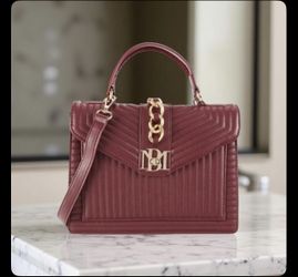 Badgley Mischka Kelly Quilted Crossbody Bag in a wine or burgundy vegan leather finish
