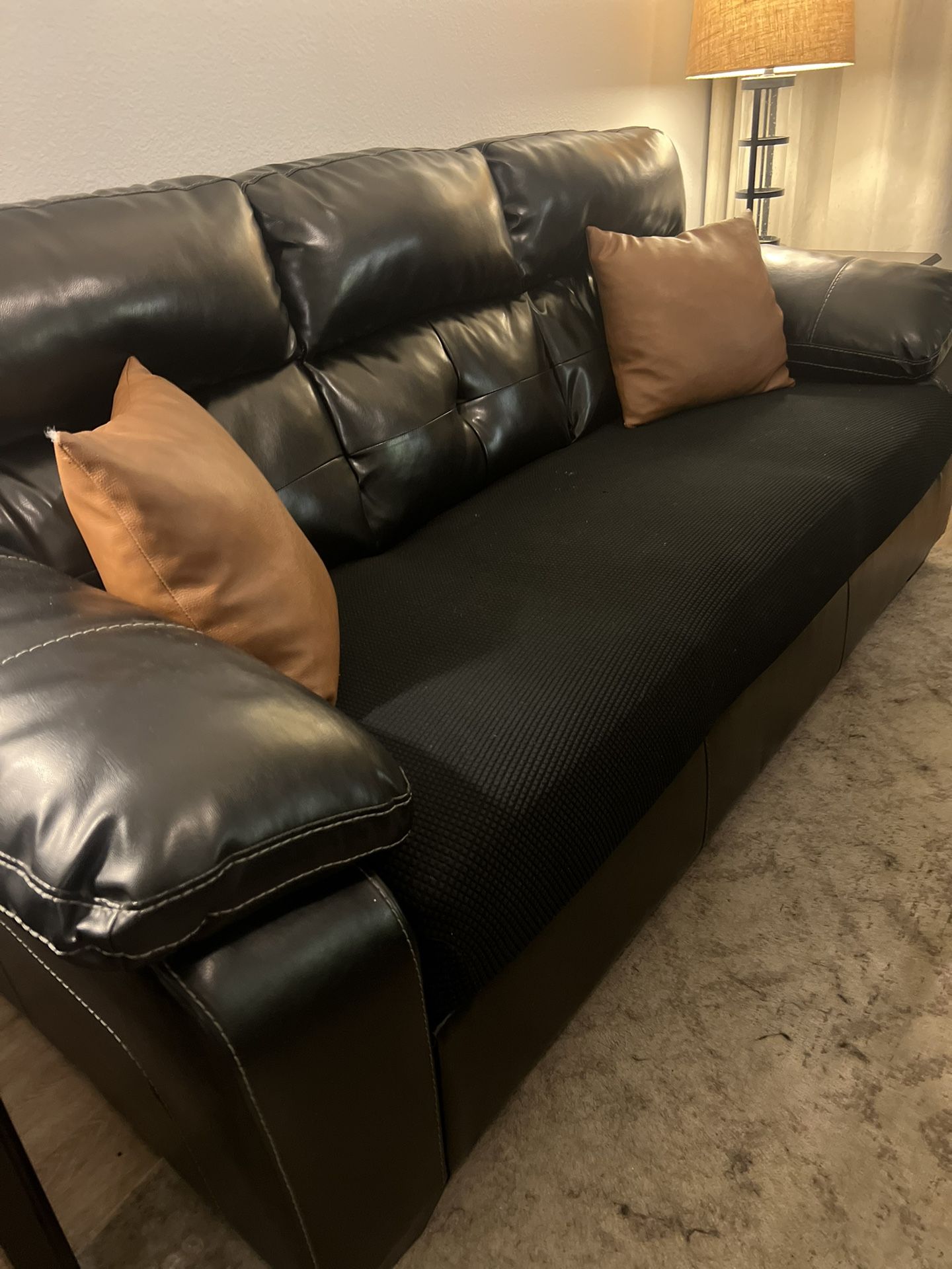 Black Faux Leather Couch 