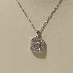 White Sapphire Emerald Cut Silver Pedant