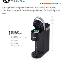 KEURIG K-MINI SILNGLE SERVE 6-to 12oz Coffee Maker 