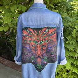 Women's 3XL Mystic Lion Jean jacket-Distressed