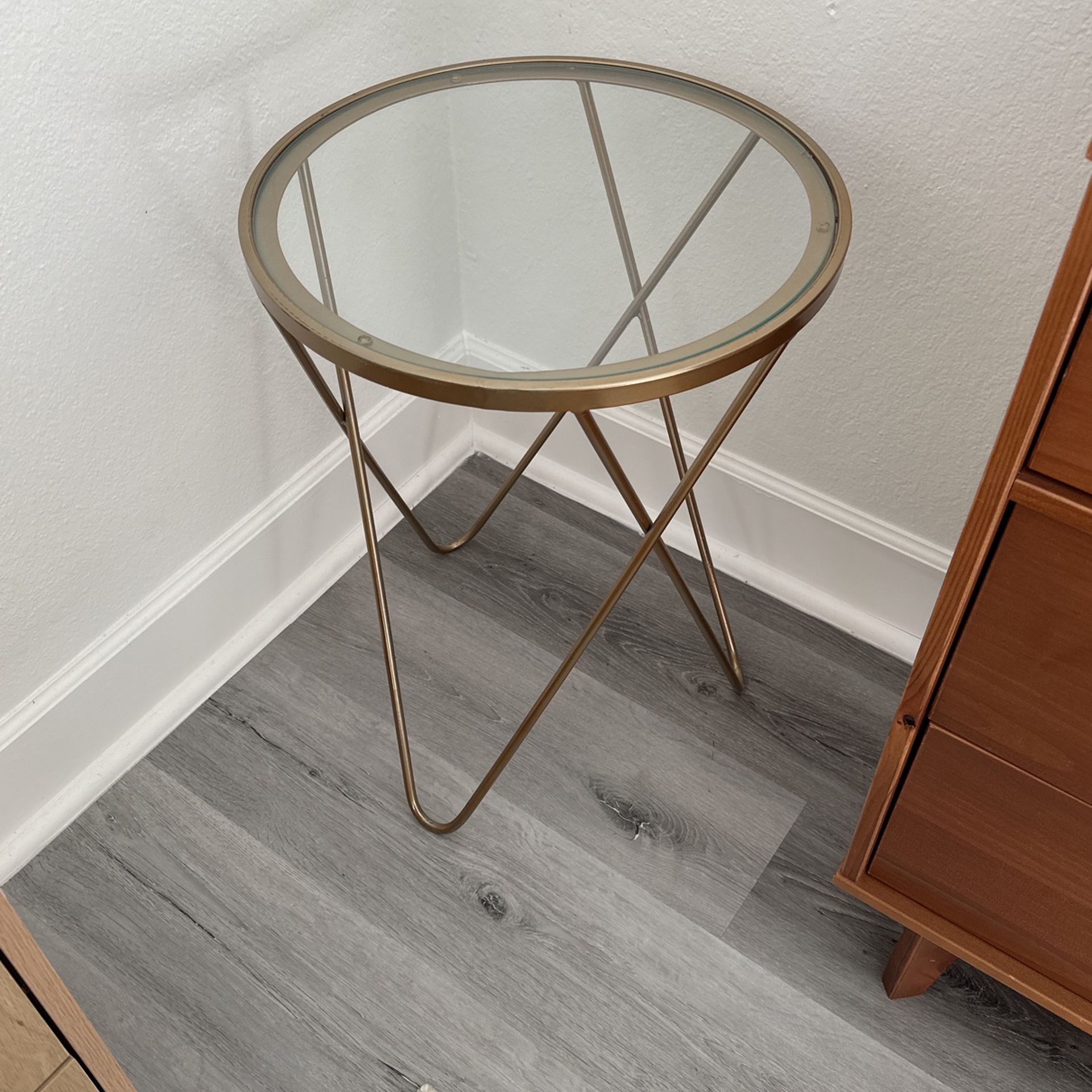 Glass Brass Mid Century Side Accent Table Night Stand