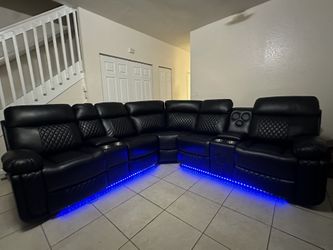 Black Leather Recliner with LED Lights (Available in White)