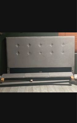 Grey Upholstered Tufted Headboard with Frame
