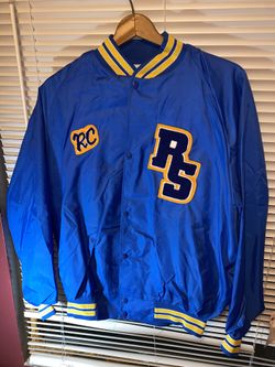 Vintage XL Rancho Solano Nylon Bomber Jacket Blue Yellow Striped Bronco 80/90’s