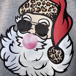 XL - Sweatshirt - Gray - Santa Claus Leopard Print 