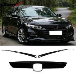 Fits 2018-2020 Honda Accord OE Style Front Bumper Grille Cover Trim ABS - Gloss Black