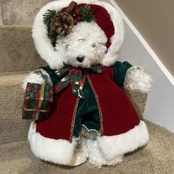 Brinns Christmas Santa Mrs Claus Plush Bear 16” tall Velvet coat