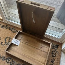 NEW Set Of 2 broyhill Wooden Tray With Faux Leather 