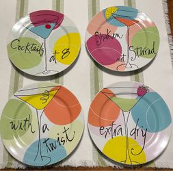 Vintage Rosanna "Happy Hour" Martini Salad/Appetizer Plates - Set of 4 (with Original Box)