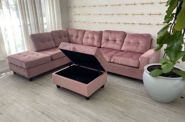 NEW IN BOX  PINK Fabric Reversible Sectional + Ottoman FINANCE Available $54 down