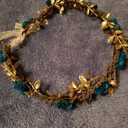 Turquoise Gold Flower Crown 