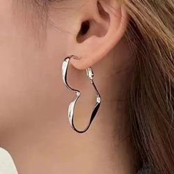 925 Sterling Silver Women's Heart Hoops Earrings Gift
