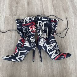 MOVE OUT SALE - Black Graffiti Boots Size 7.5