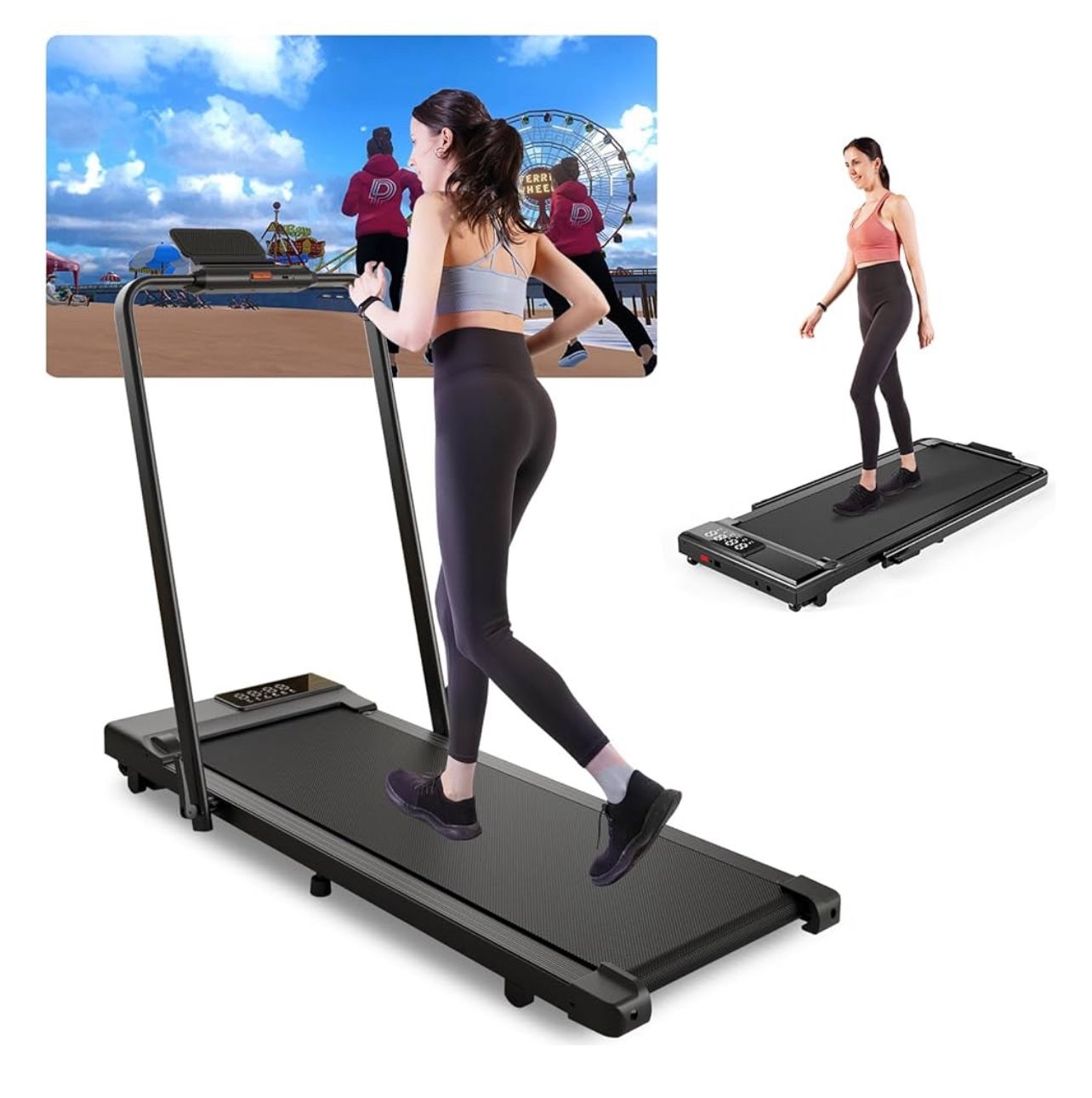 Walking Pad Treadmill with Handle Bar 3.0 HP Foldable Treadmills 300LBS Capacity Folding Walking Pad 3 in 1 Under Desk Treadmill Remote Control with A