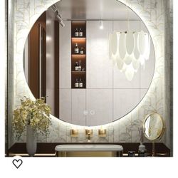 Backlit Mirror Bathroom 36 Inch LED Round Mirror Lighted Vanity Mirror Large Circle Mirror with Lights Dimmable Wall Mounted LED Bathroom Mirror Anti-