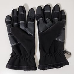 Black Gloves For Men Waterproof Windproof Cold Gloves Snowboard Motorcycle Riding Driving Warm Touchscreen Zipper Glove, Large