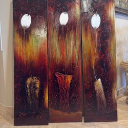 3 Panel Wall Art -  White Flower