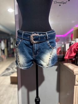 Fashion Nova Studded Denim Shorts w Belt S-11