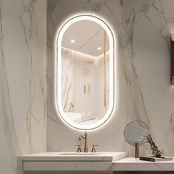 Oval LED Backlit Bathroom Mirror Gold Frame