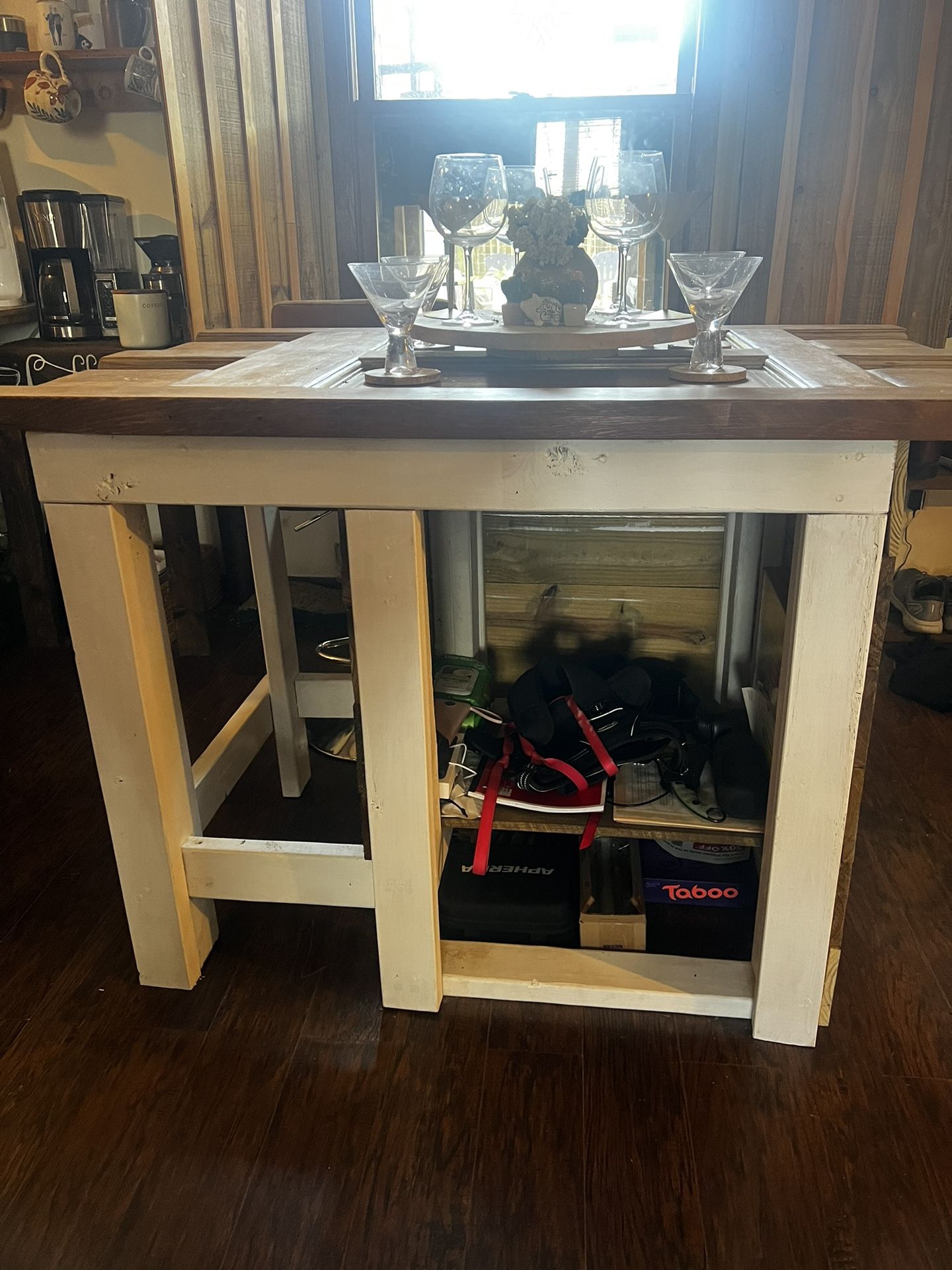 Hand Crafted Kitchen Island/dining Table/bartop with Solid Wood Door Counter. Storage Underneath. Rustic