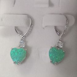 Opal Heart Earrings-Sterling Silver-Brand New