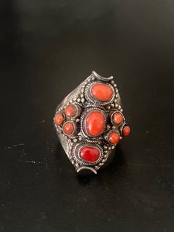 Native American Jewelry ring Sterling silver / red coral