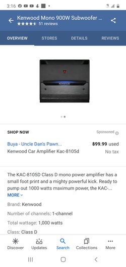 Kenwood 1000w 1 channel class d mono amplifier