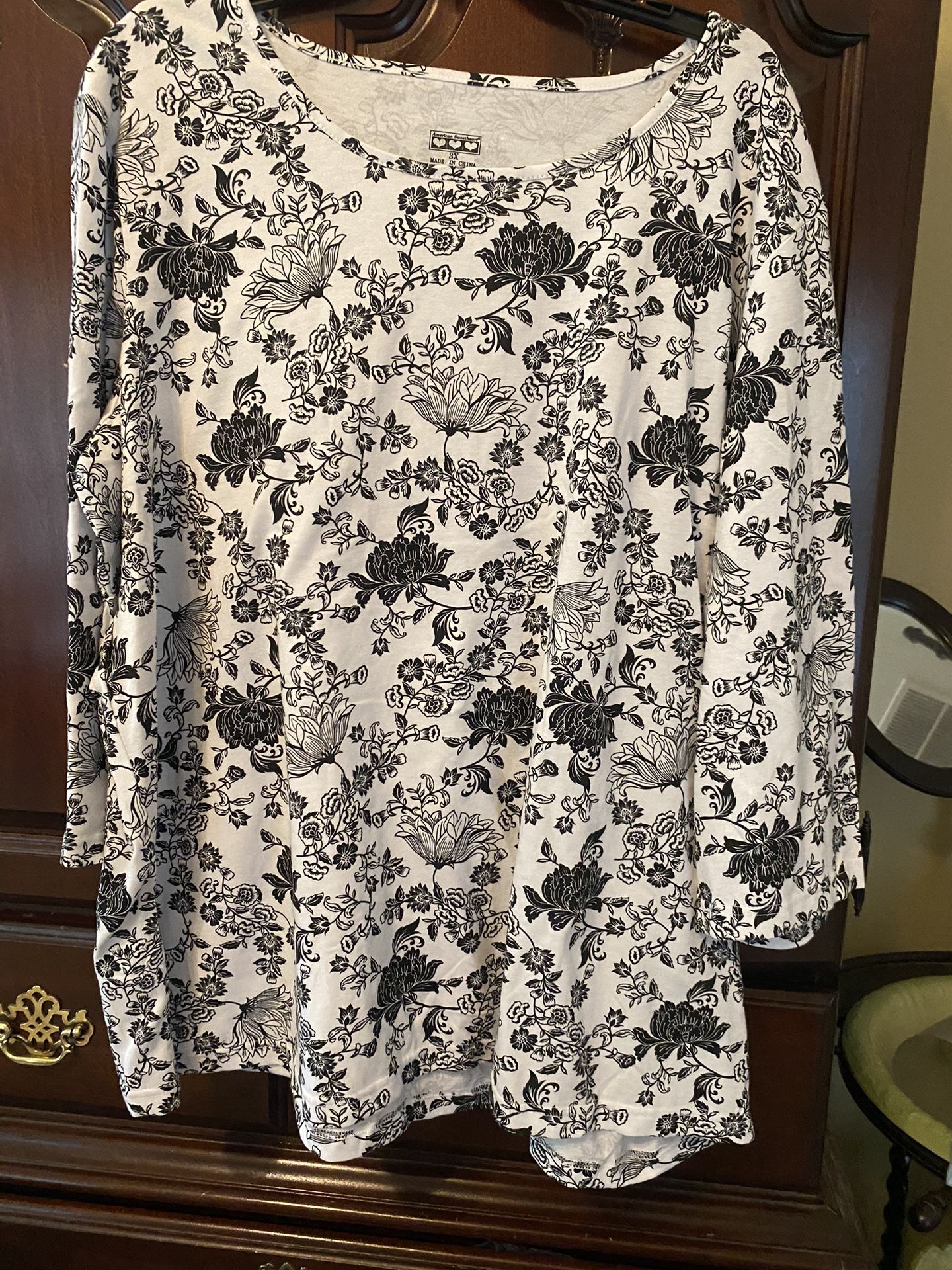 Black And White Floral Blouse