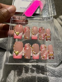 Handmade Pink 3D Floral Press-On Nails | Luxury Handmade | Large