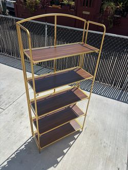6-Tier Gold Metal and Wood Bookshelf