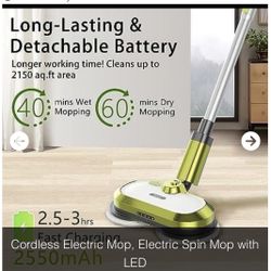 Cordless Electric Mop, Electric Spin Mop with LED 