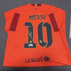 Lionel Messi Barcelona Signed Jersey W/ Icons COA 