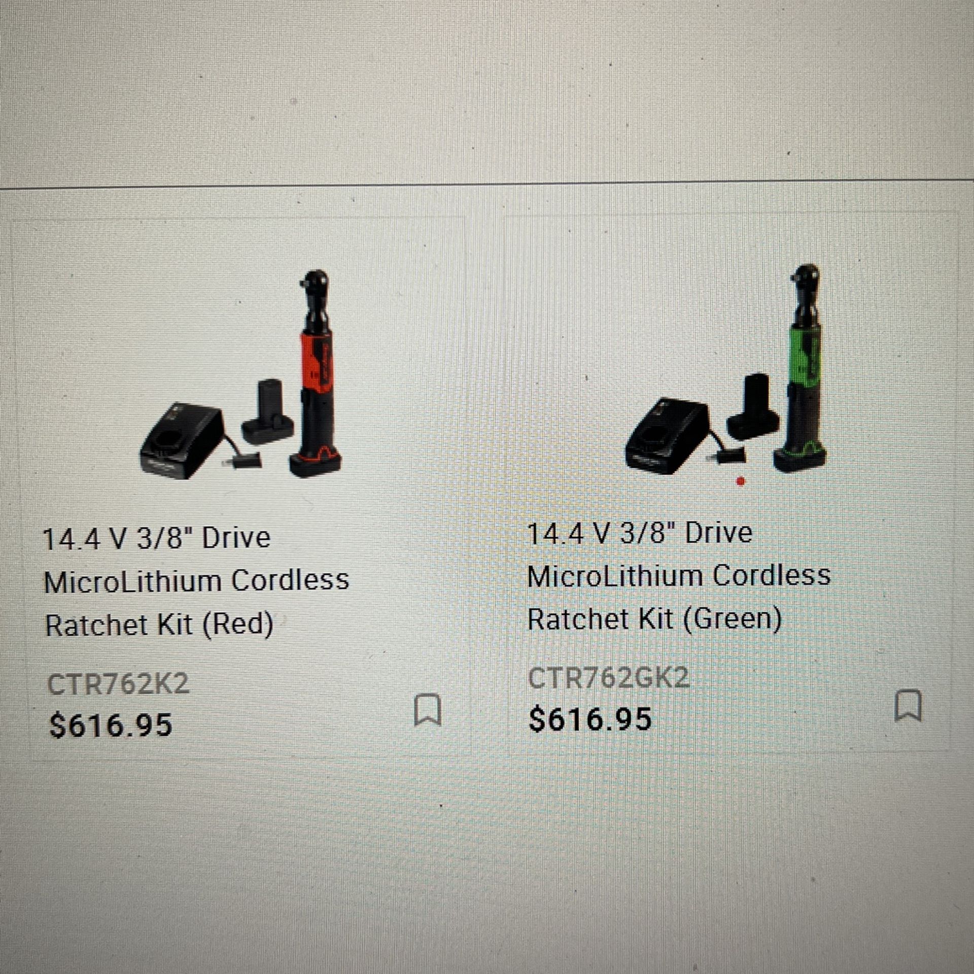 Snap on 14.4 V 3/8” Drive MicroLithium Cordless Ratchet Kit (Red or Green)