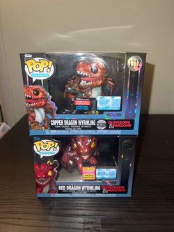 LIMITED EDITION EXCLUSIVE 8K PCS METALLIC COPPER Red Dragon Wyrmling Funko Pops #1256 #1312 Dungeons