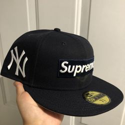 Supreme MLB teams New York Box Logo New Era 59fifty Fitted Cap Navy size 7 5/8