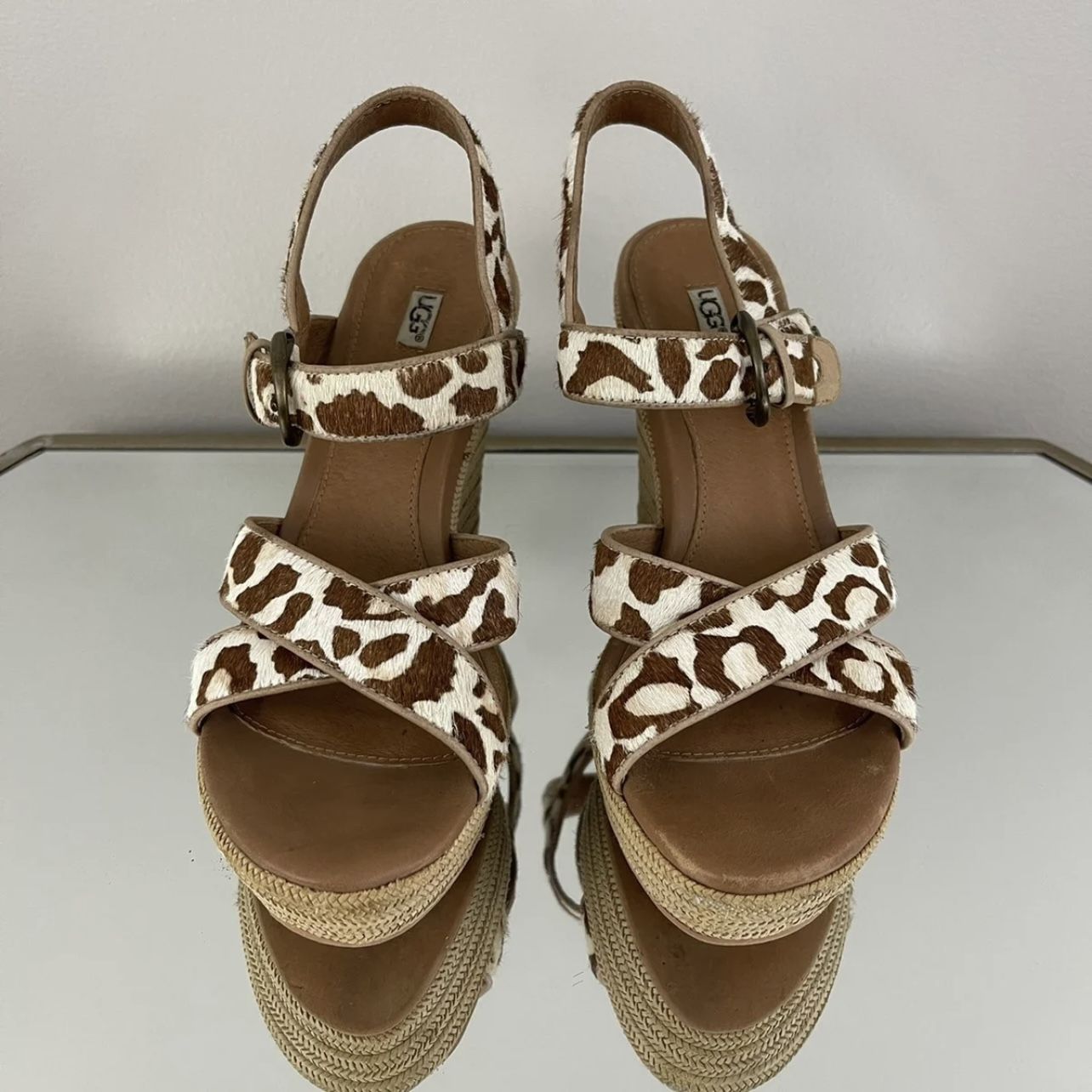 UGG Calf Hair Giraffe Leopard Jazmine Sandal Wedge Heels