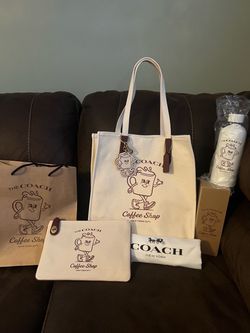 NEW COACH COFFEE SHOP TOTE SET