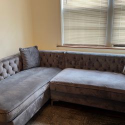 L Shape Corner Blue/Grey Soft Suede Sectional Couch Living Room 