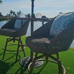 Bistro table and chairs & Umbrella