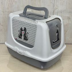 Enclosed Cat Litter Box with Top Filter & Swing Door Large Covered Litter Box