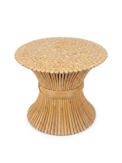 Round Rattan Bamboo Side Table
