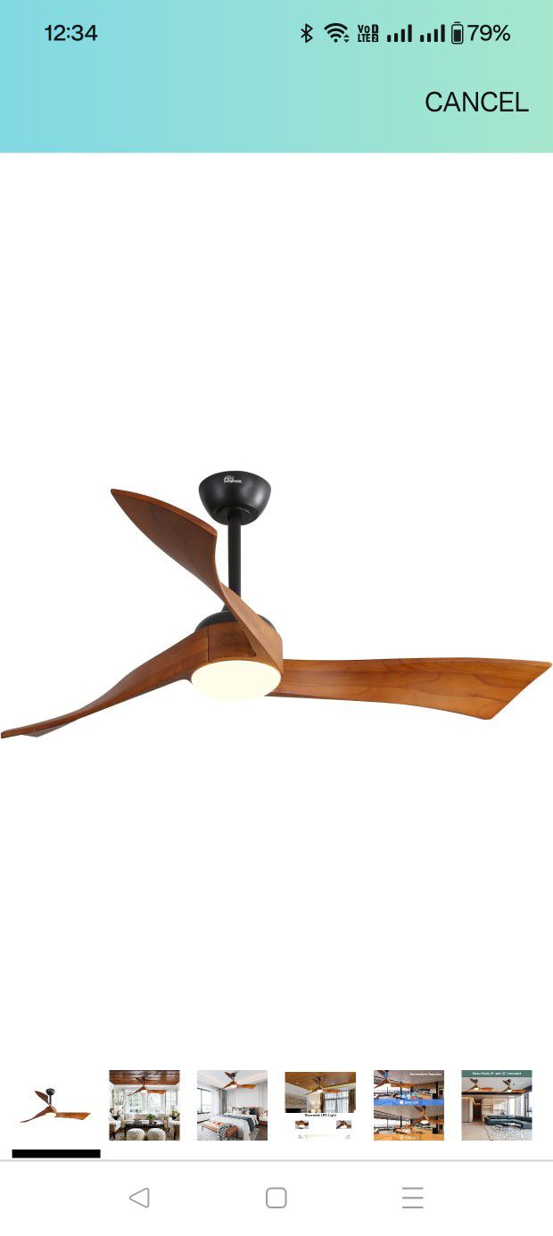 52 Inch Wood Remote Control Dimmable Light Reversible DC Motor Modern Ceiling Fan for Kitchen Bedroom Basement Dining Living Room 

