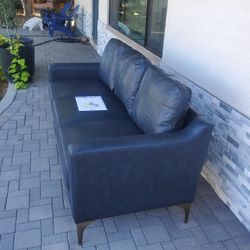 New Navy Faux Leather Sofa