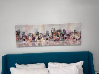Large Abstract Cityscape Canvas Wall Art – 60” x 20” – Modern Urban Decor