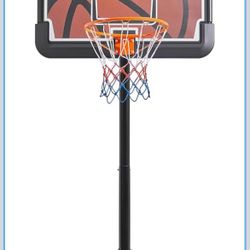 Portable basketball hoop with adjustable height from 7.6-10 feet, basketball goal system with 44-inch polyethylene backboard and 2 wheels, black/orang