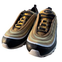 Nike Air Max 97 Casual Running Shoes Gold Black White Kids Size 7Y CZ9197 700