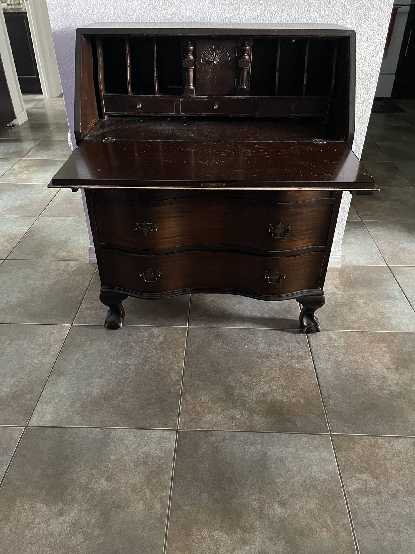 Ball-n-Claw Mahogany Bureau Secretary Desk