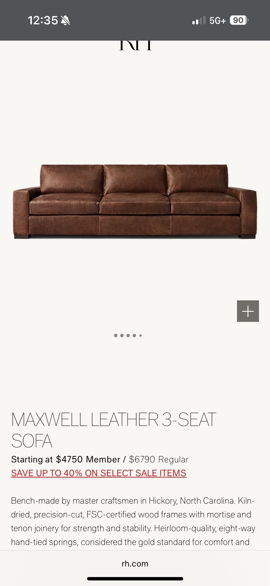 Restoration Hardware Maxwell Leather Couch